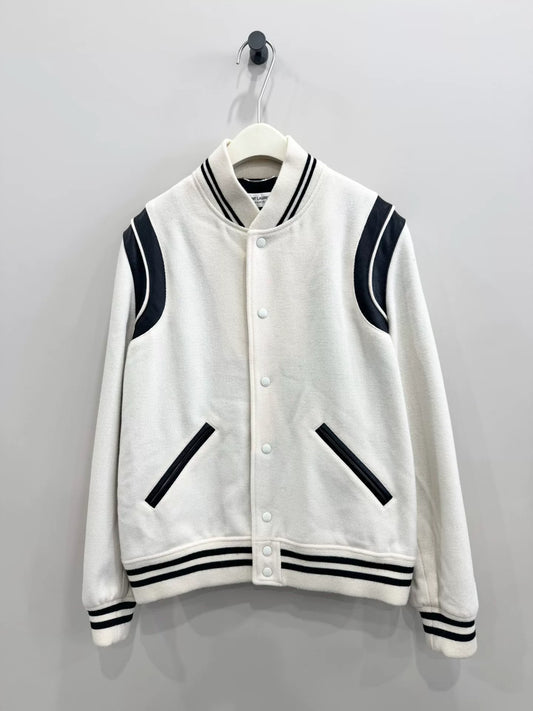 white baseball jacket by saint laurent