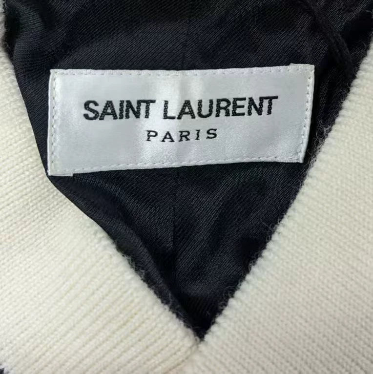 Saint Laurent White Striped Baseball Jacket