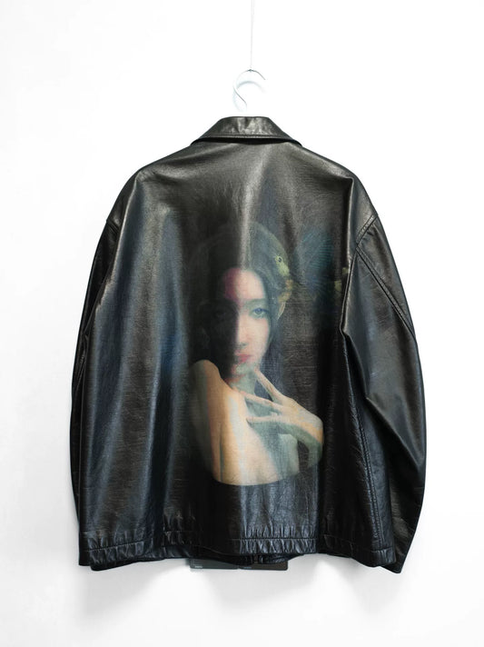 yohji yamamoto leather jacket with print