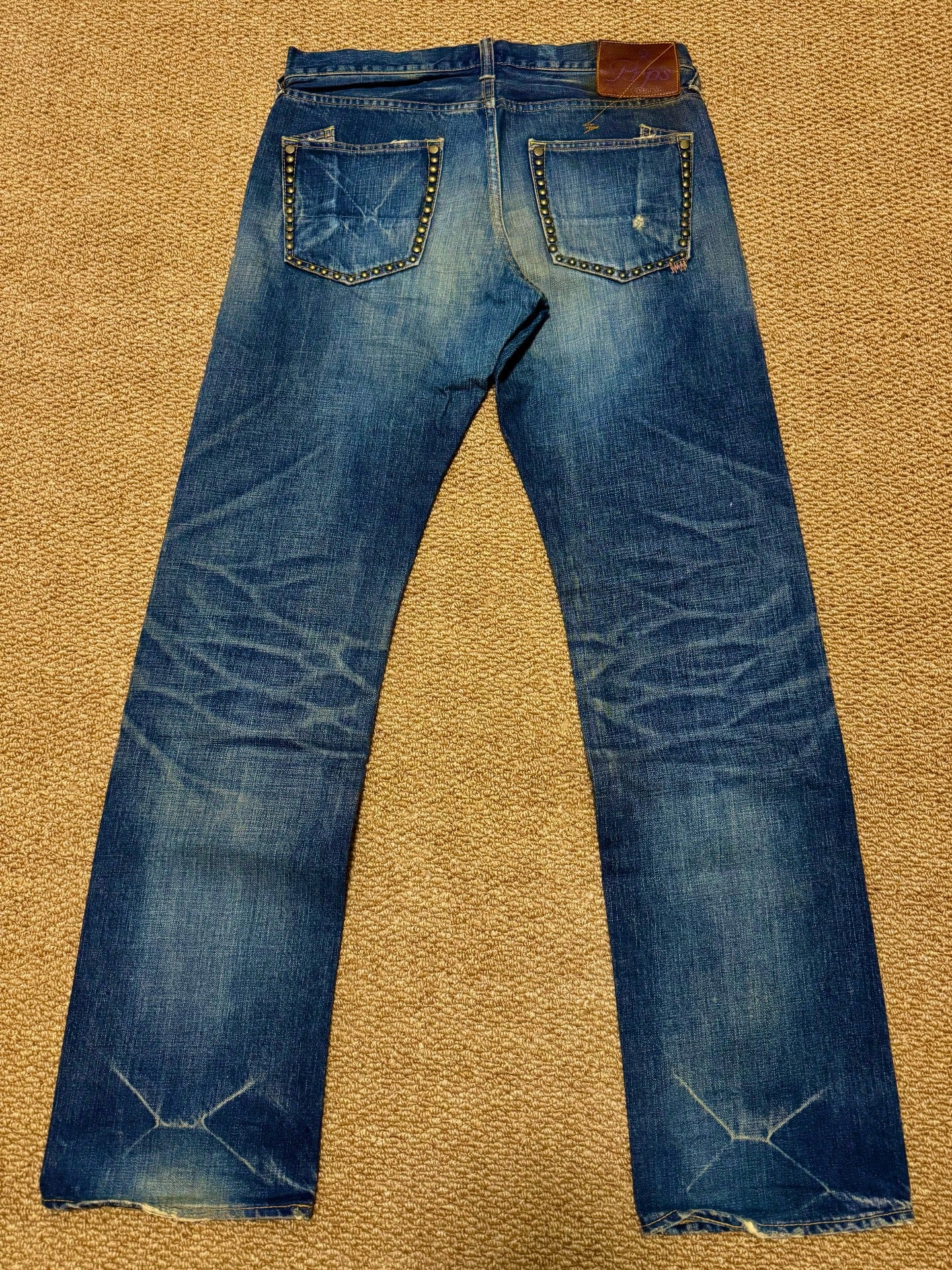Blue Faded Distressed Studded Jeans