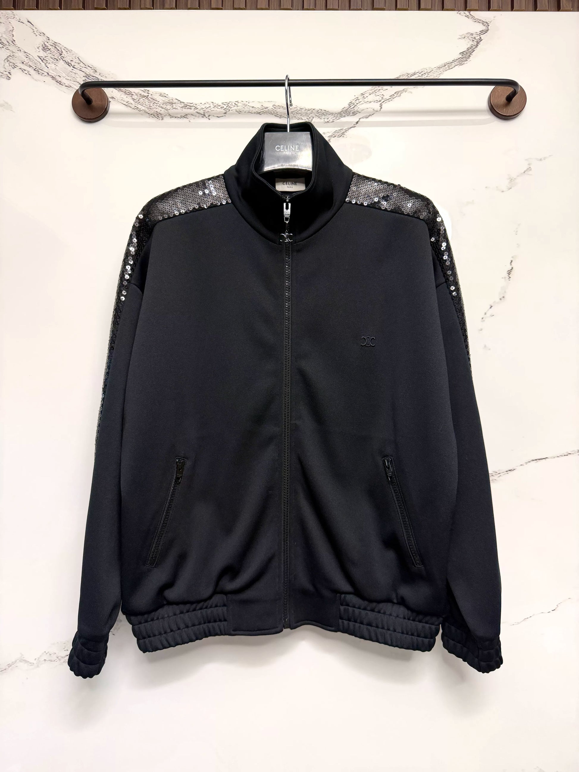 celine black scaled jacket with luxurious details