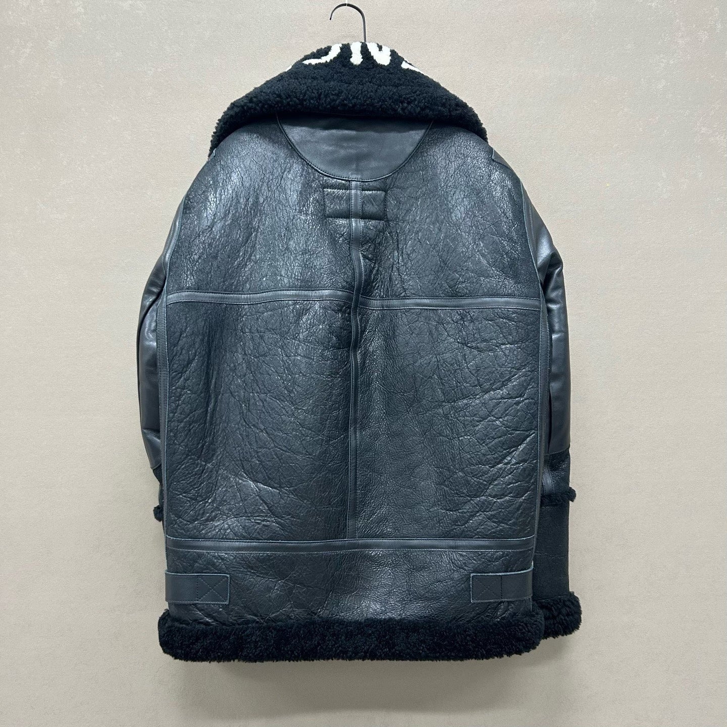 balenciaga black shearling leather biker jacket