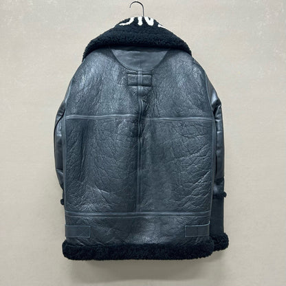 balenciaga black shearling leather biker jacket