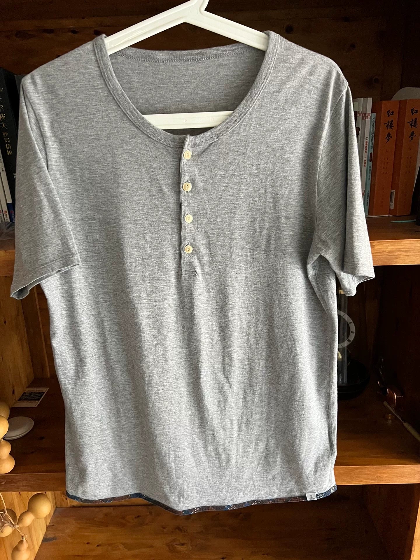 gray vintage henley short sleeve t-shirt