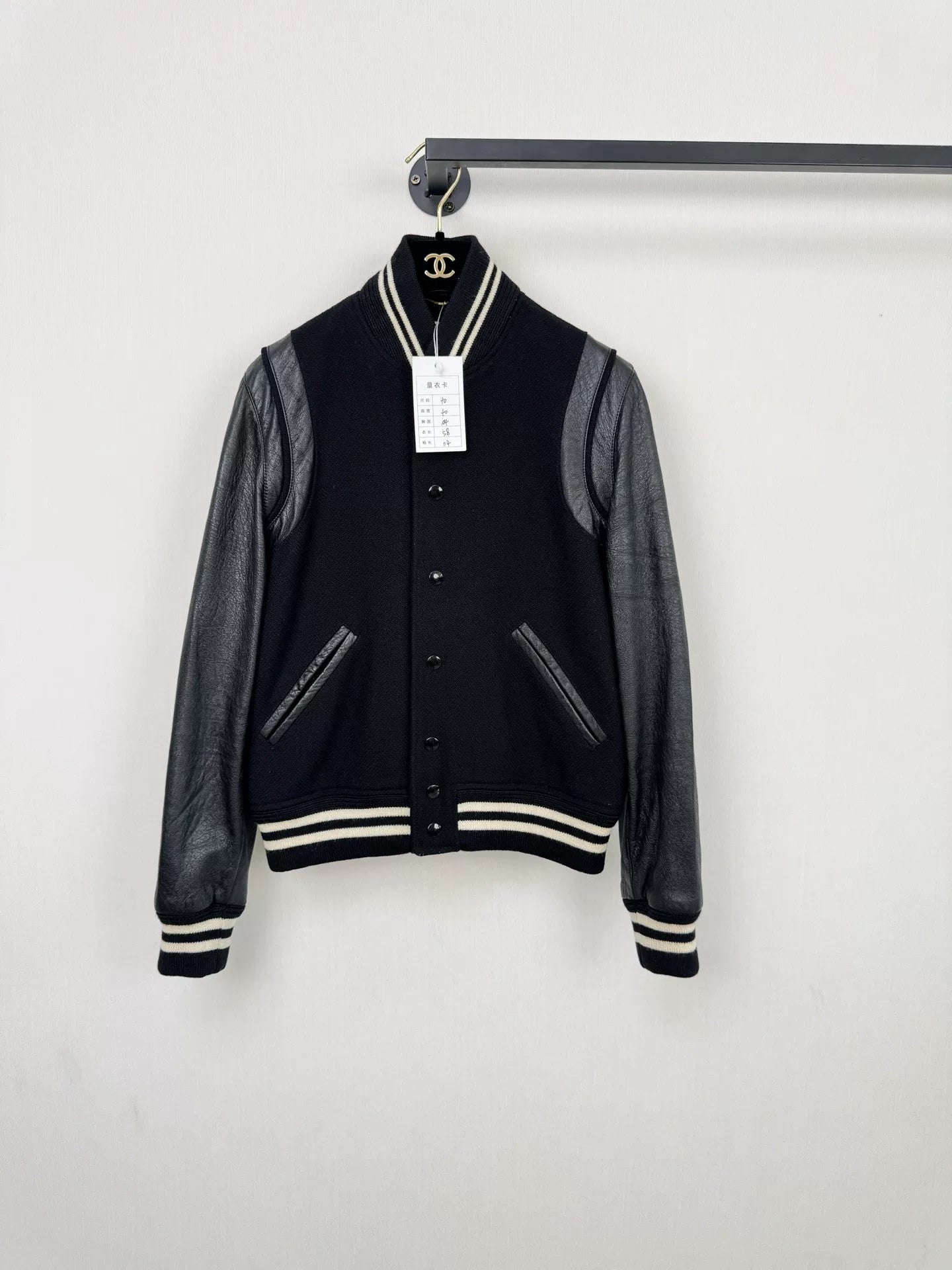 Saint Laurent Black Leather Sleeve Jacket