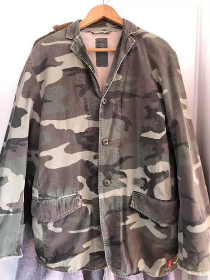 camo jacket with unique distressed details