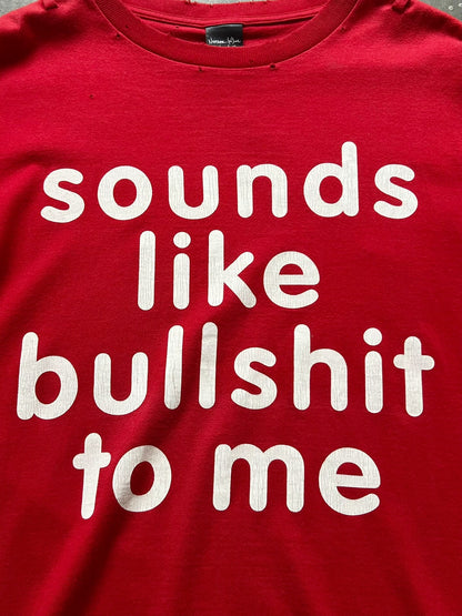 red graphic slogan t-shirt