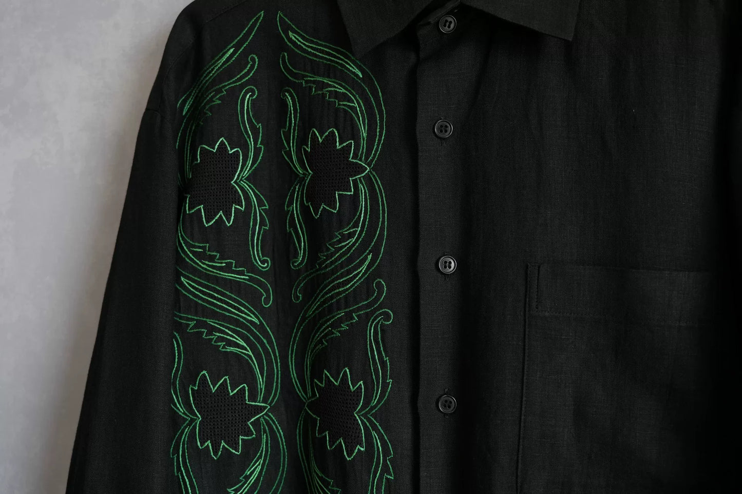 embroidered black long sleeve shirt