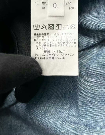 thom browne light blue striped button-up shirt