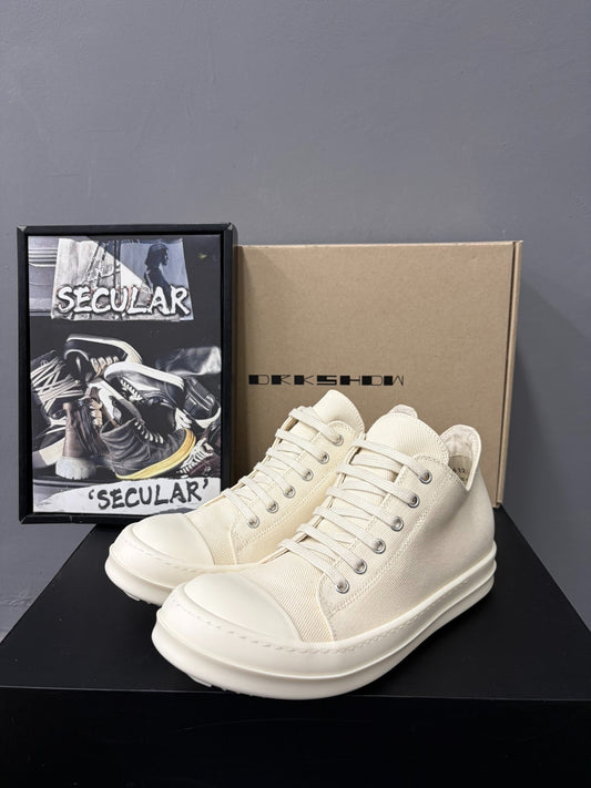 Rick Owens DRKSHDW White Canvas Low-Top Sneakers