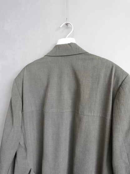 double-breasted concrete gray jacket