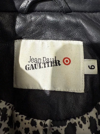 black leather leopard print motorcycle jacket