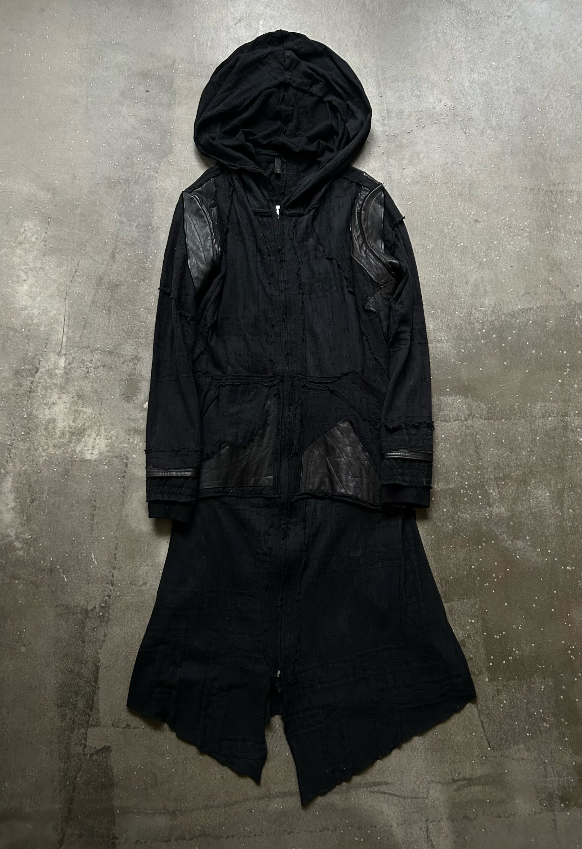 black patchwork hooded outerwear jacket