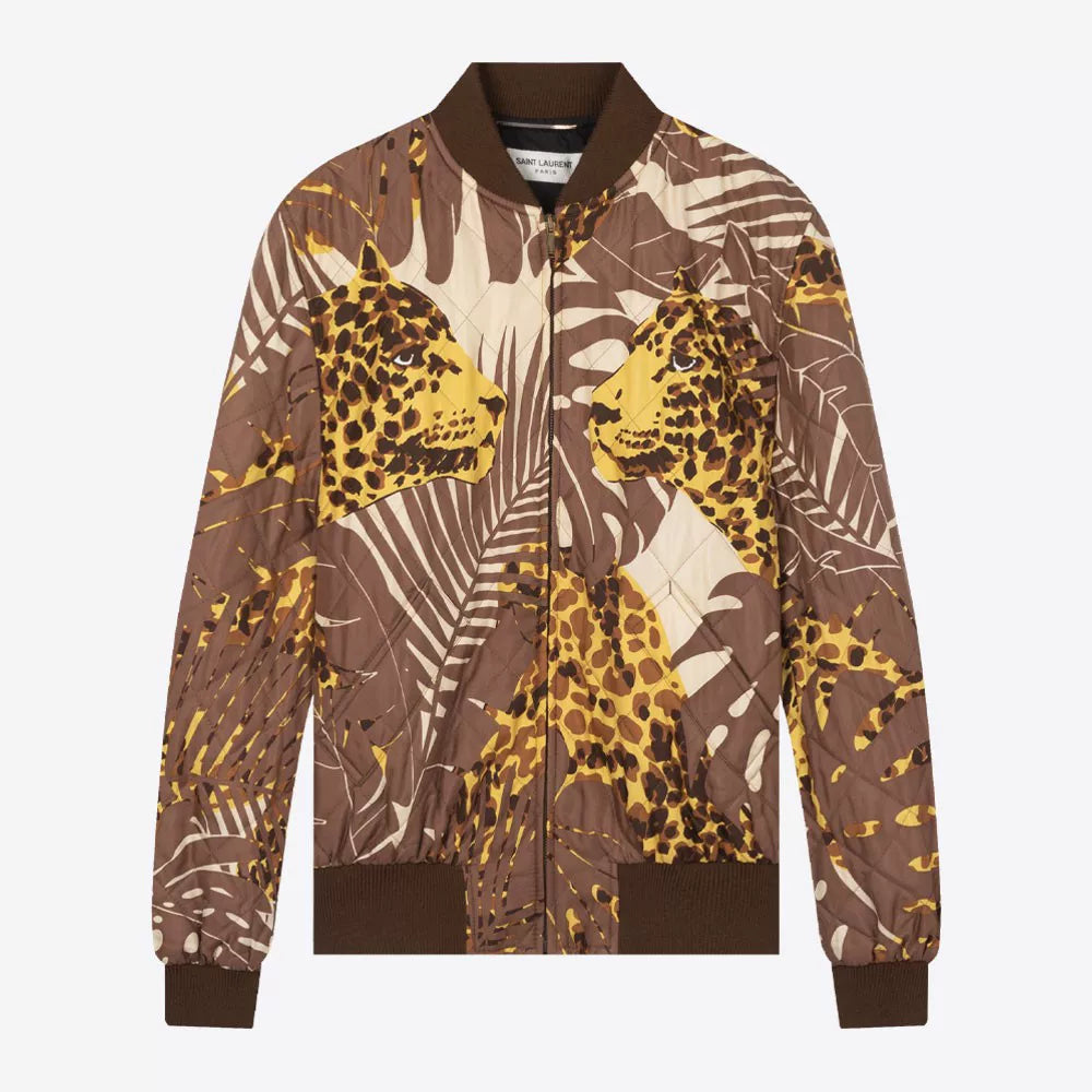 Saint Laurent Leopard Print Quilted Bomber