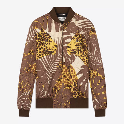 Saint Laurent Leopard Print Quilted Bomber