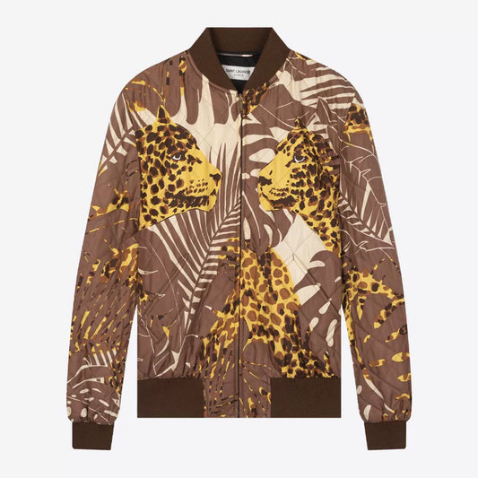 Saint Laurent Leopard Print Quilted Bomber