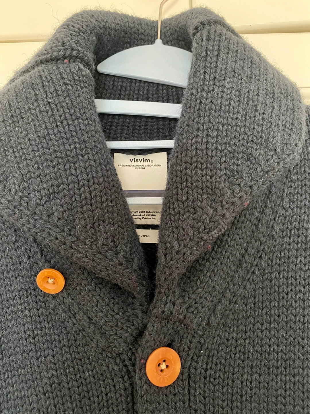 visvim Dark Blue Wool Cardigan Orange Buttons