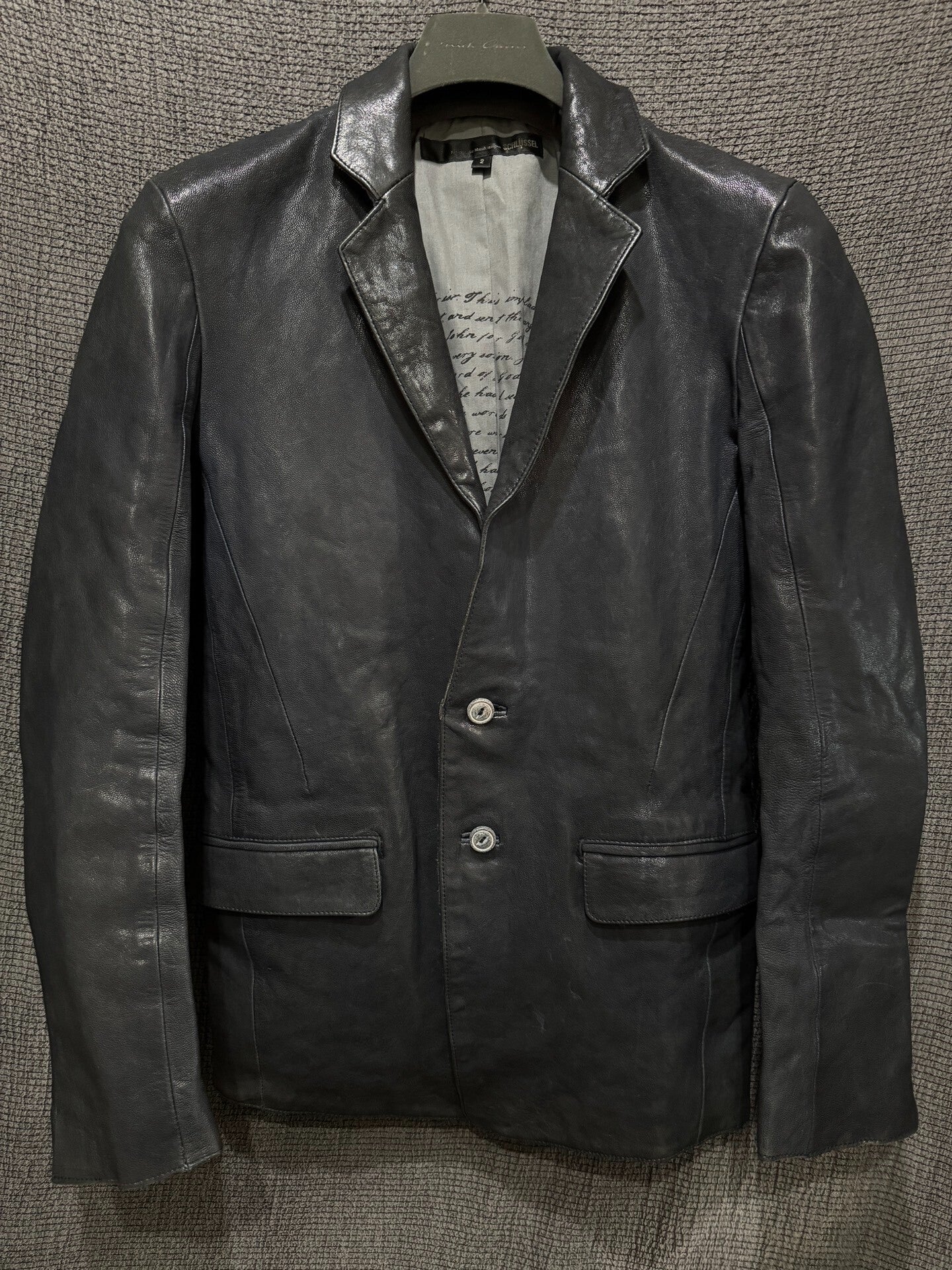 dark goat leather single-breasted blazer
