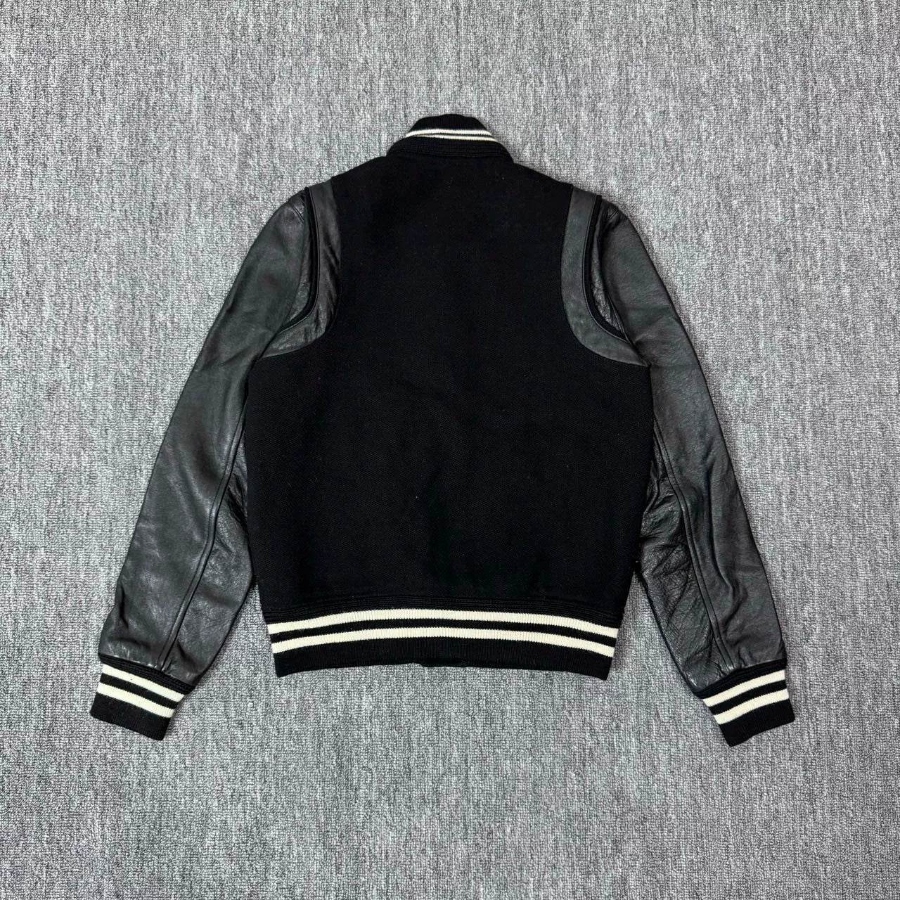 Saint Laurent Black Varsity Leather Sleeves Jacket