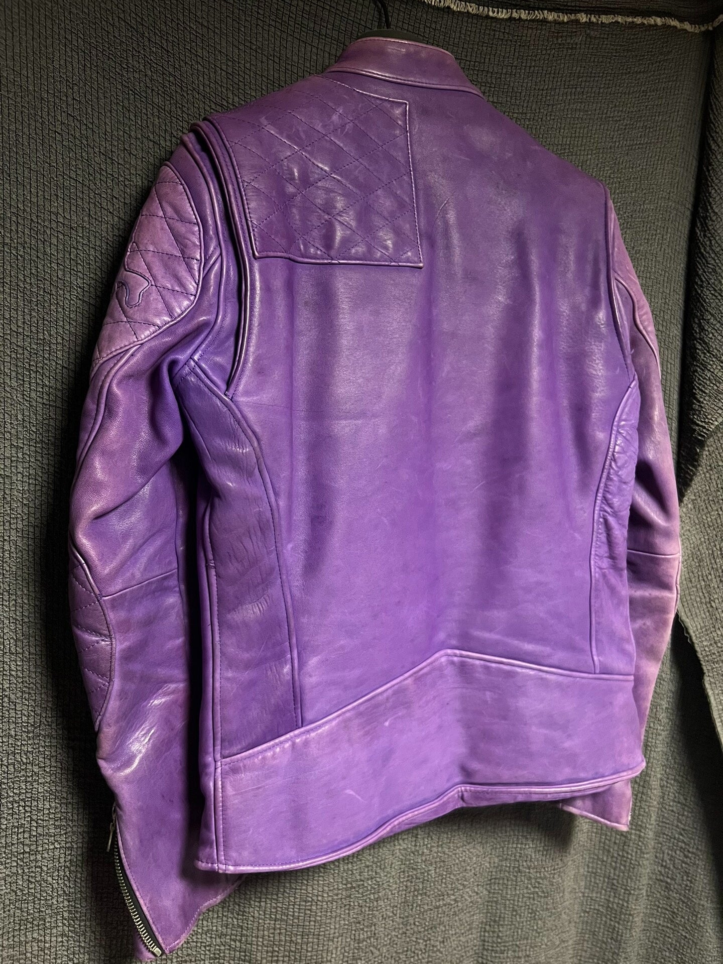 purple vintage leather motorcycle jacket