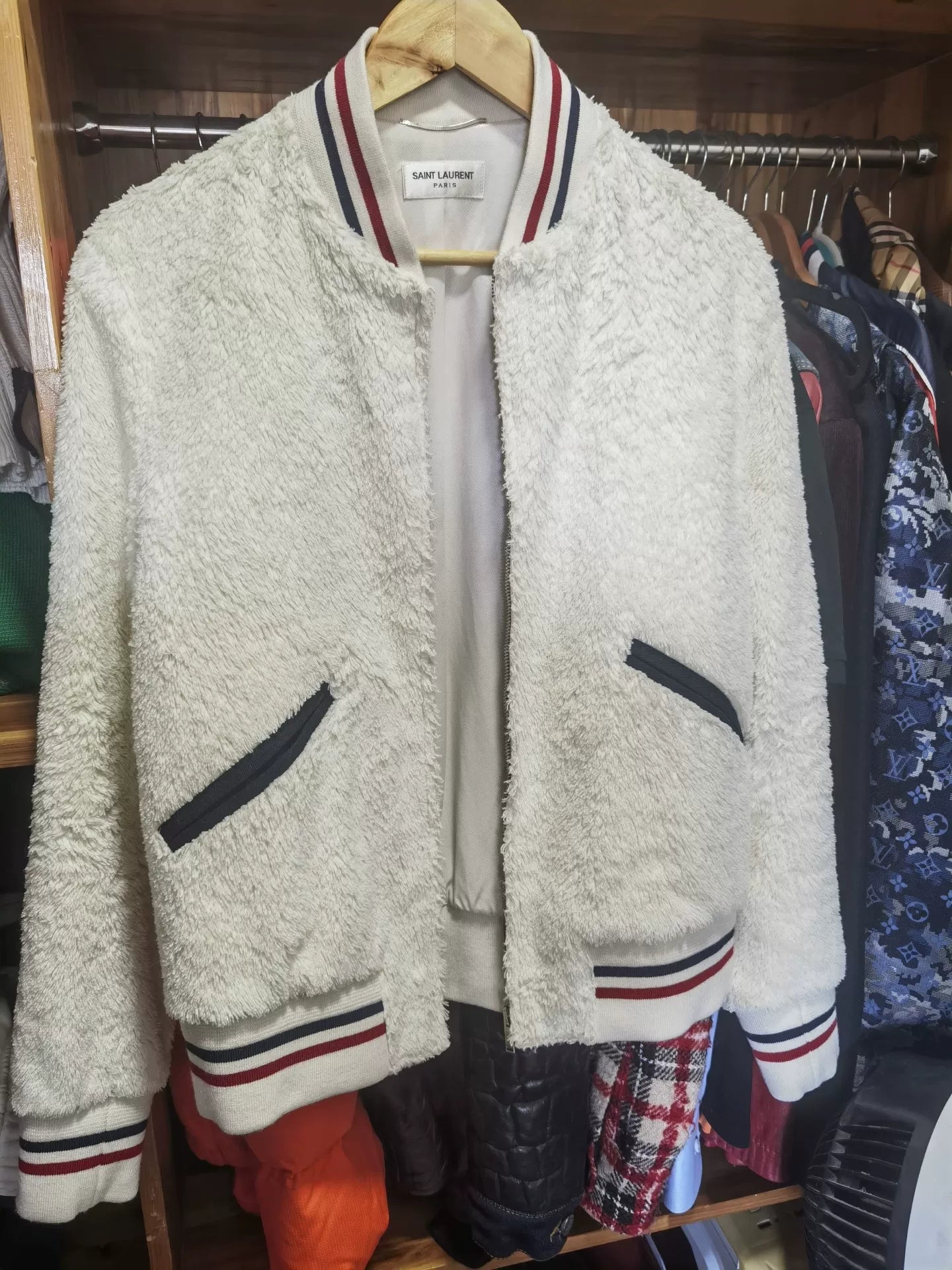 Saint Laurent White Fuzzy Teddy Jacket