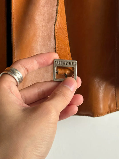 dirk bikkembergs leather jacket with tie straps