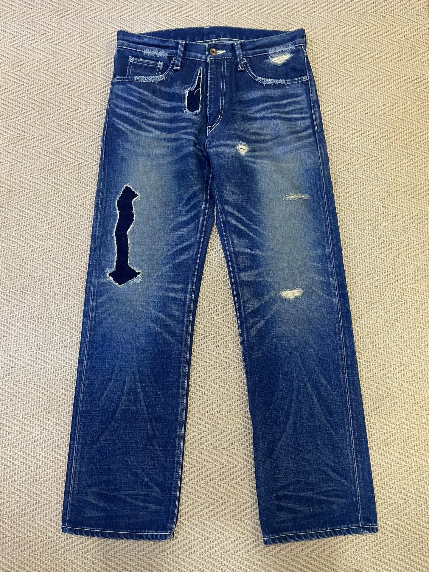 neighborhood patchwork distressed denim pants