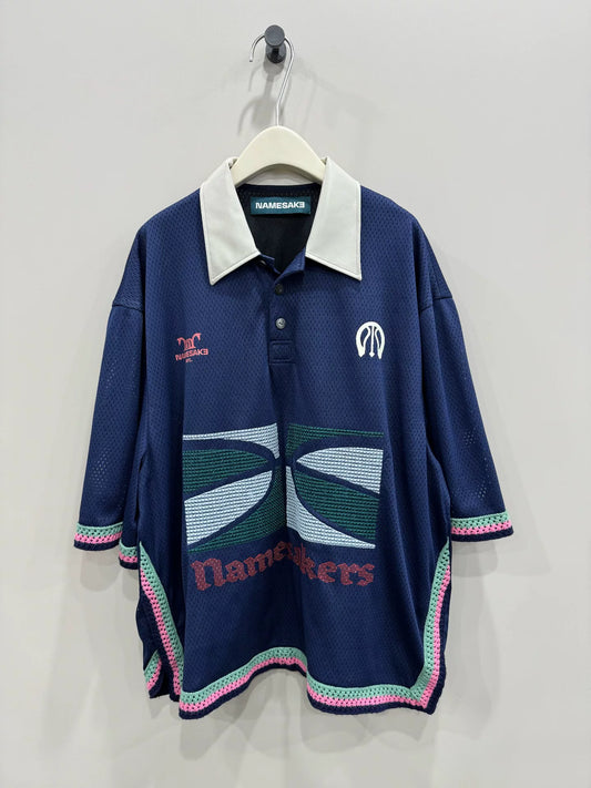 printed knit short-sleeve polo shirt