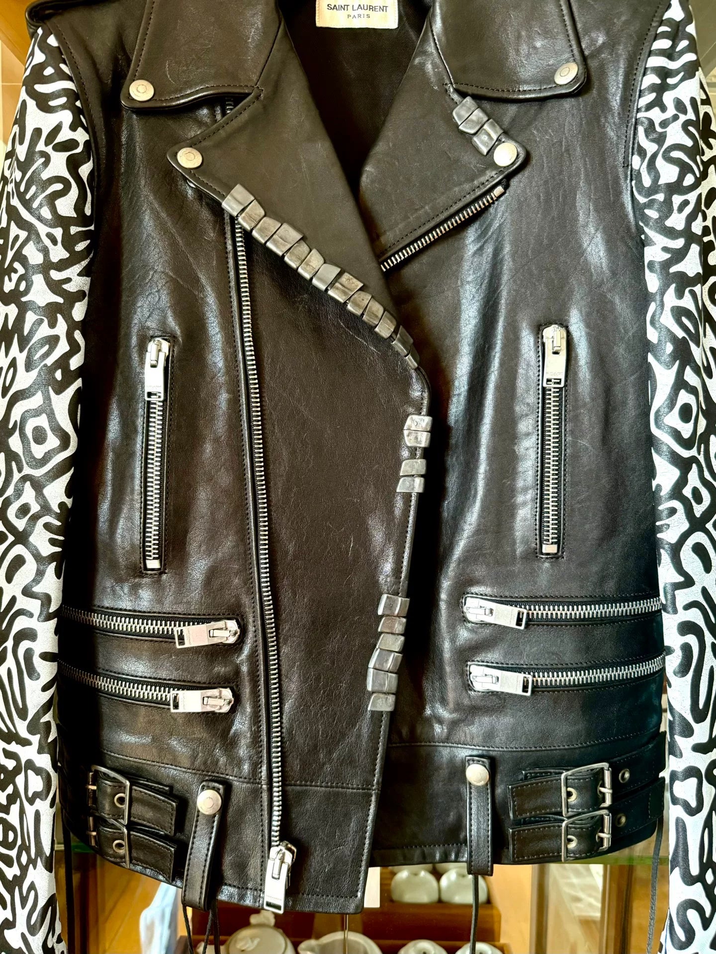 saint laurent graffiti leather jacket