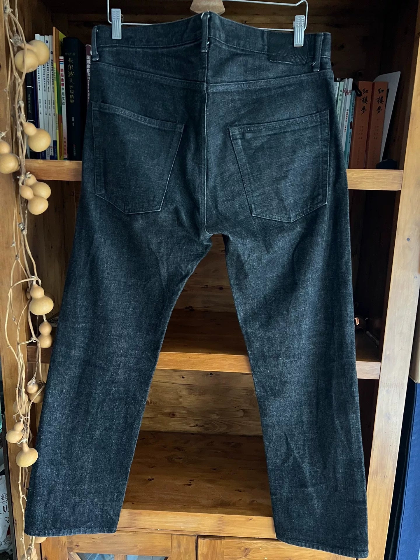 visvim black denim pants with colorful details