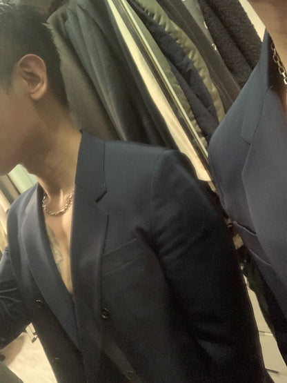 double-breasted navy blazer by calvin klein