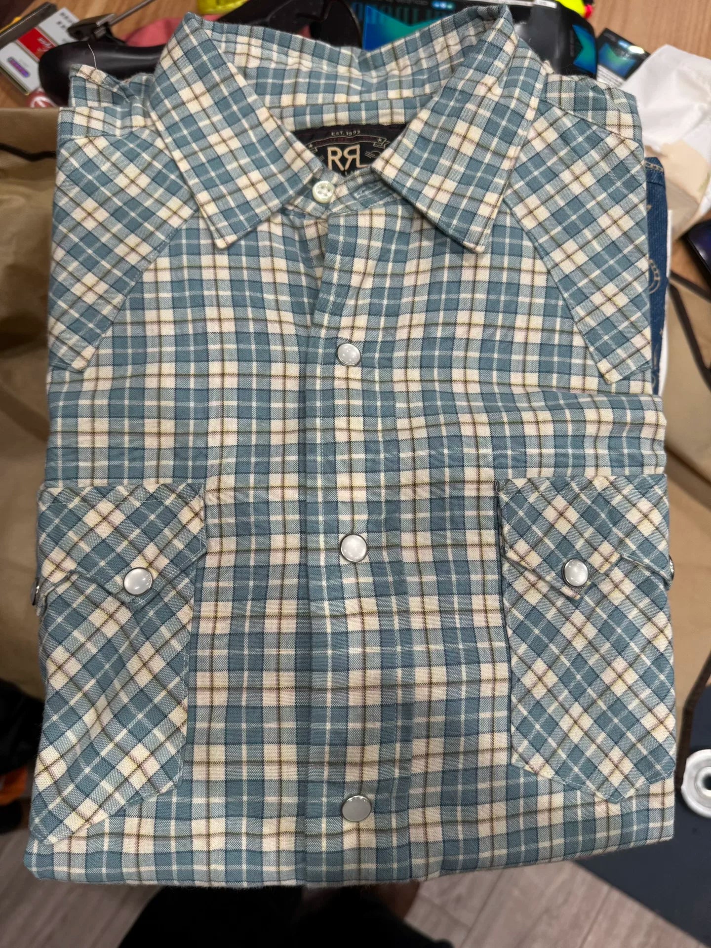 classic rrl plaid button-up shirt