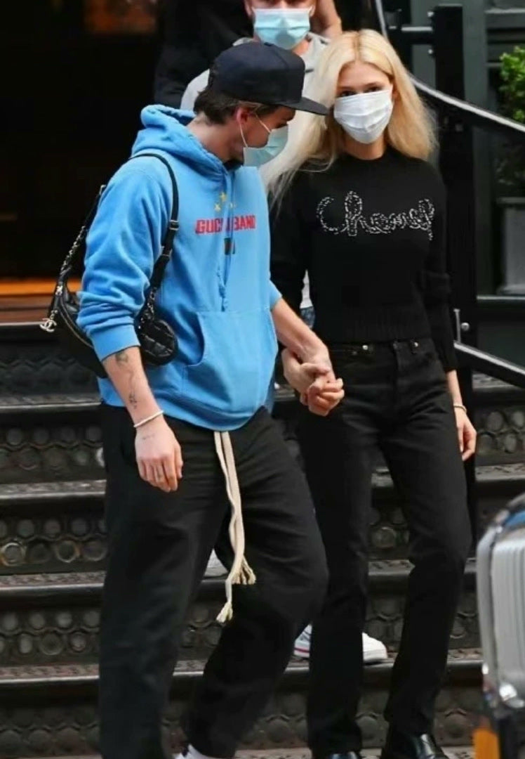 gucci blue logo hoodie with drawstrings