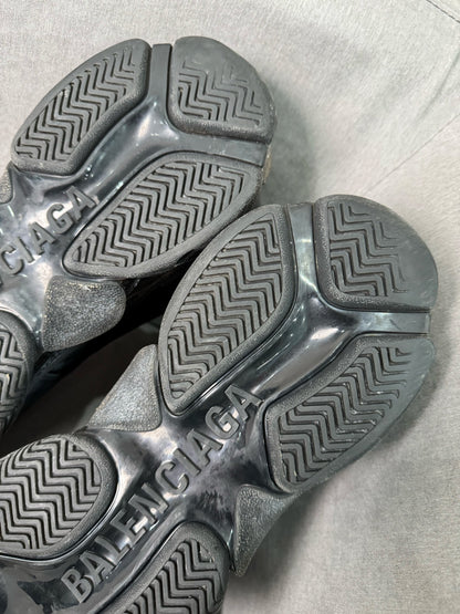 balenciaga triple s distressed black sneakers