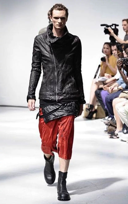 Julius_7 Black High Neck Leather Jacket