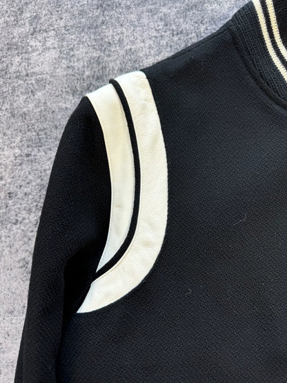 Saint Laurent Black White Leather Baseball Jacket