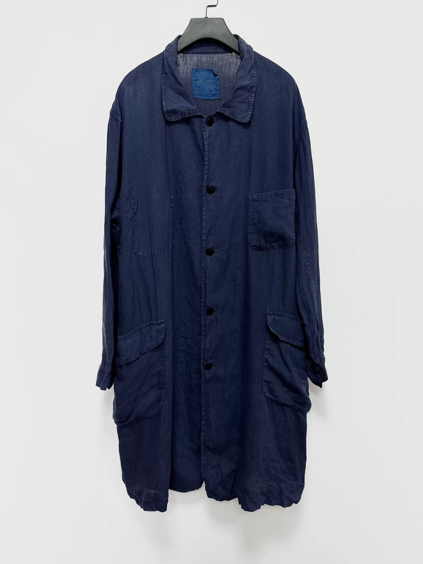 blue dyed linen long coat