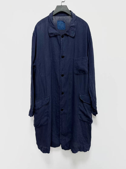 blue dyed linen long coat