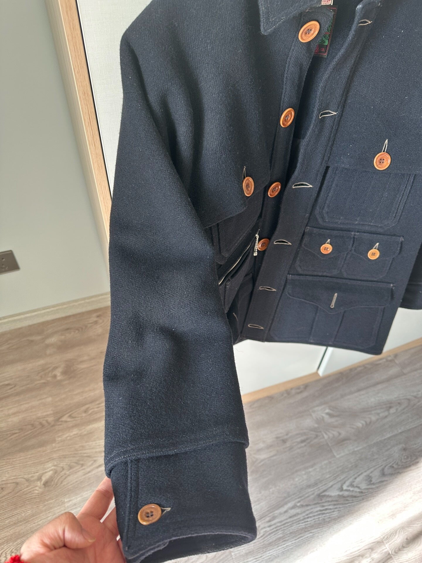 Black Wool Multi-Pocket Windbreaker Jacket