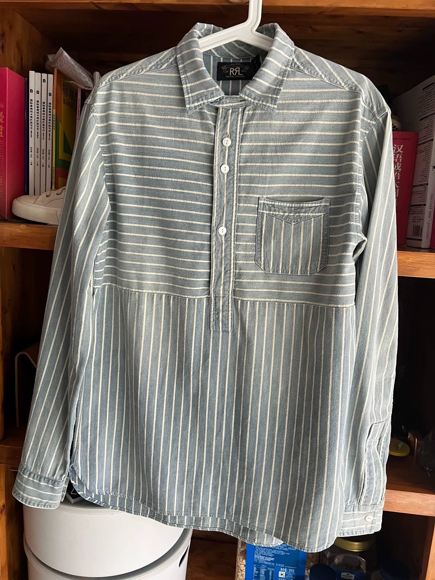 RRL Vintage Striped Blue Dye Pullover Shirt