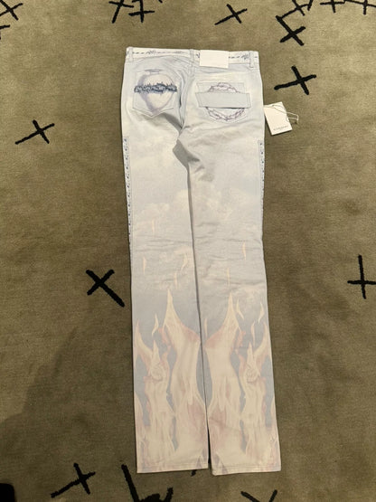 givenchy paris jesus print denim pants