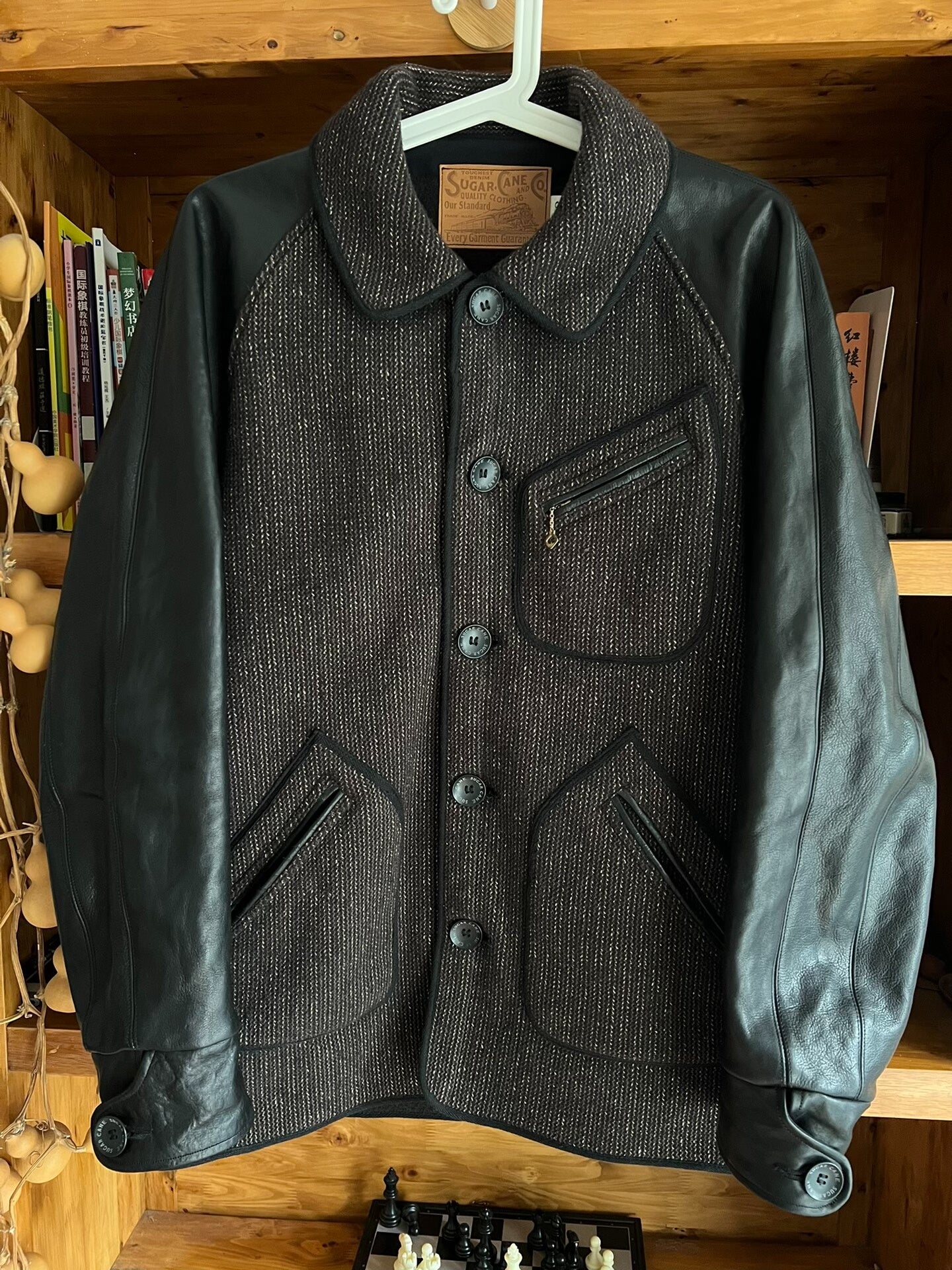 wool leather jacket with vintage details