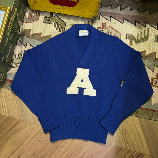 70s vintage Letterman Sweater in Blue
