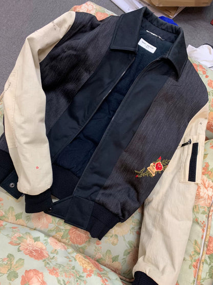 Saint Laurent Black Beige Rose Embroidery Jacket