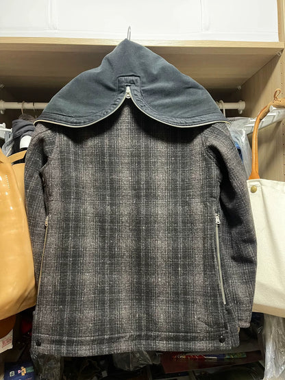 gray checkered wool hunting coat