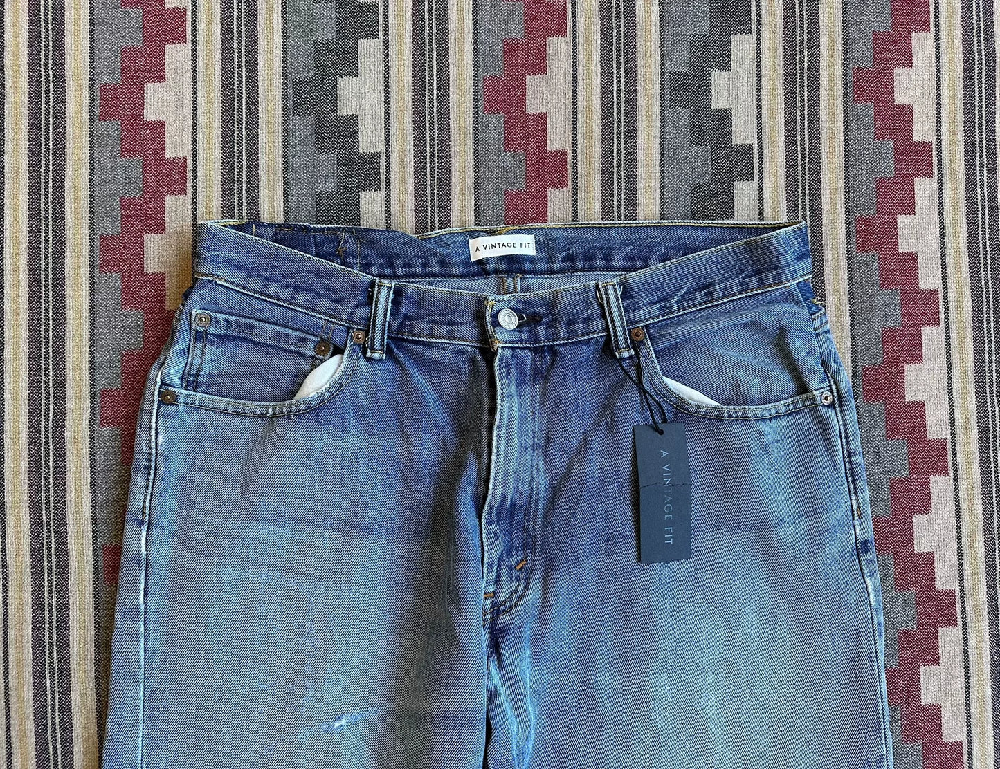 remade vintage fit heavy wash denim pants