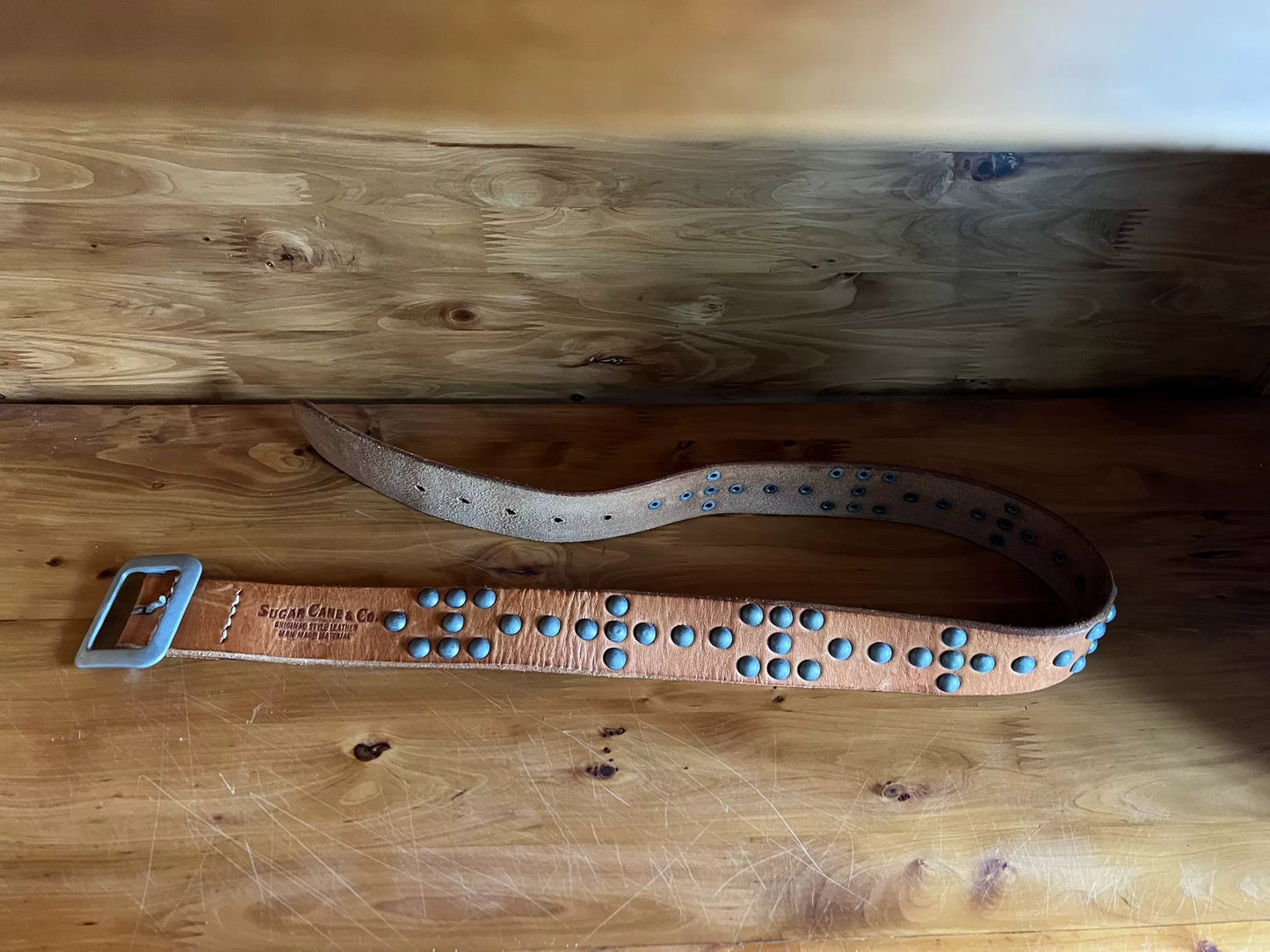 sugar cane genuine leather studded belt