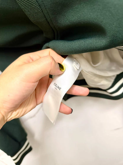 celine green embroidered logo collar jacket