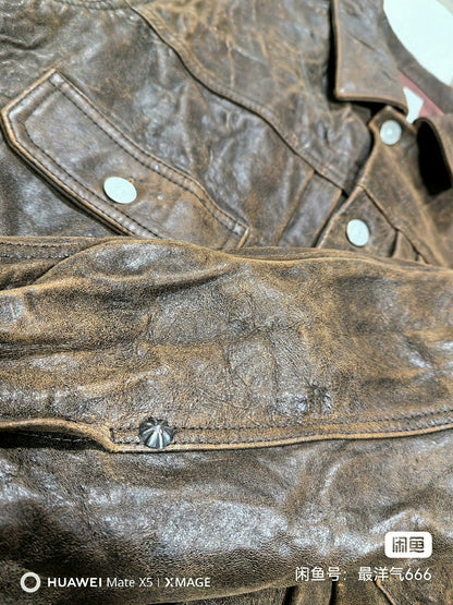 visvim vintage distressed brown leather jacket