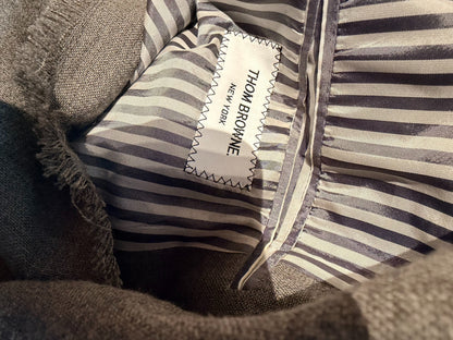 thom browne classic gray blazer with frayed edges